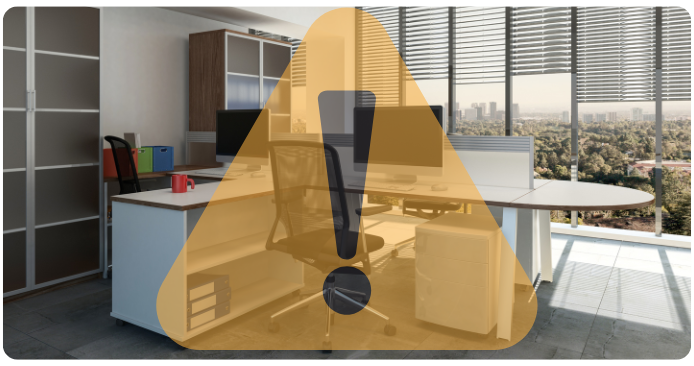 Preventing no-shows and last-minute gaps Empty workstation with a warning sign symbolising a missed shift.