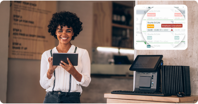 Restaurant Manager Happy With Tablet With Employee Unavailable in RosterElf.png