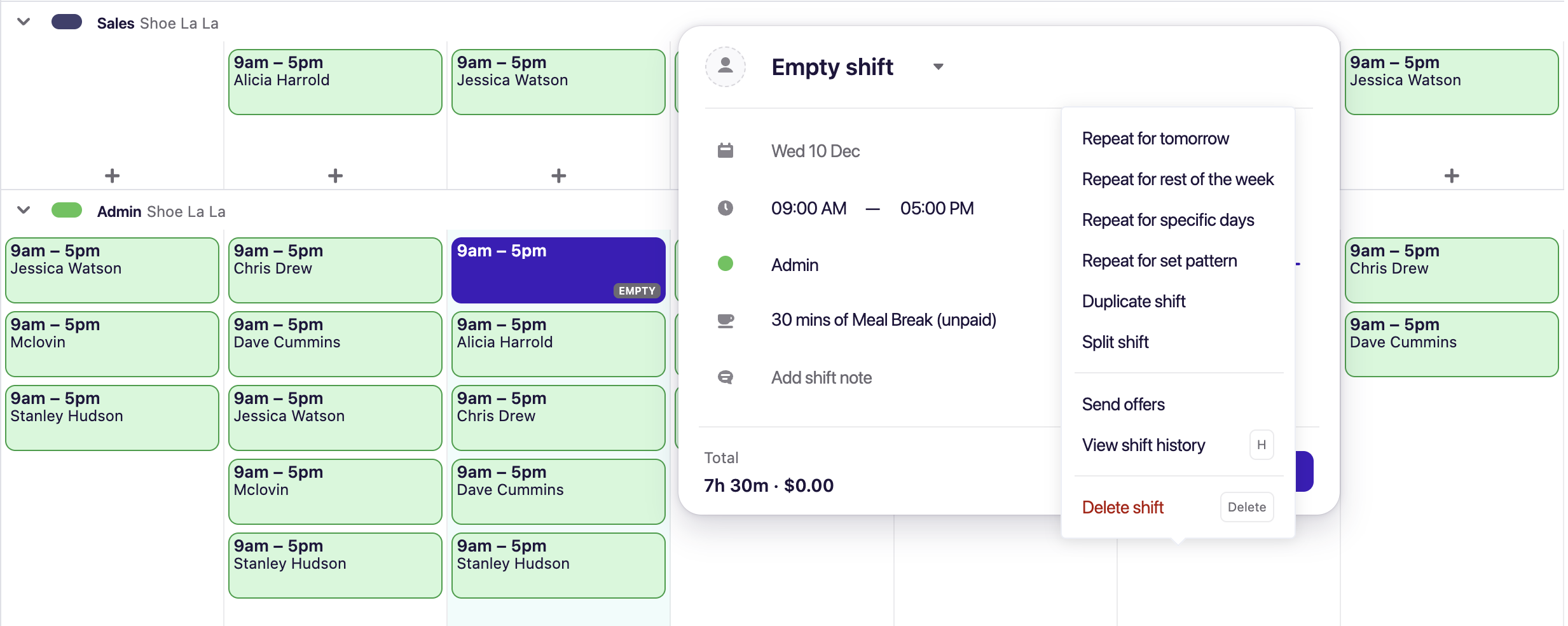 Deputy shift creation modal Deputy shift creation modal for adding employee shifts