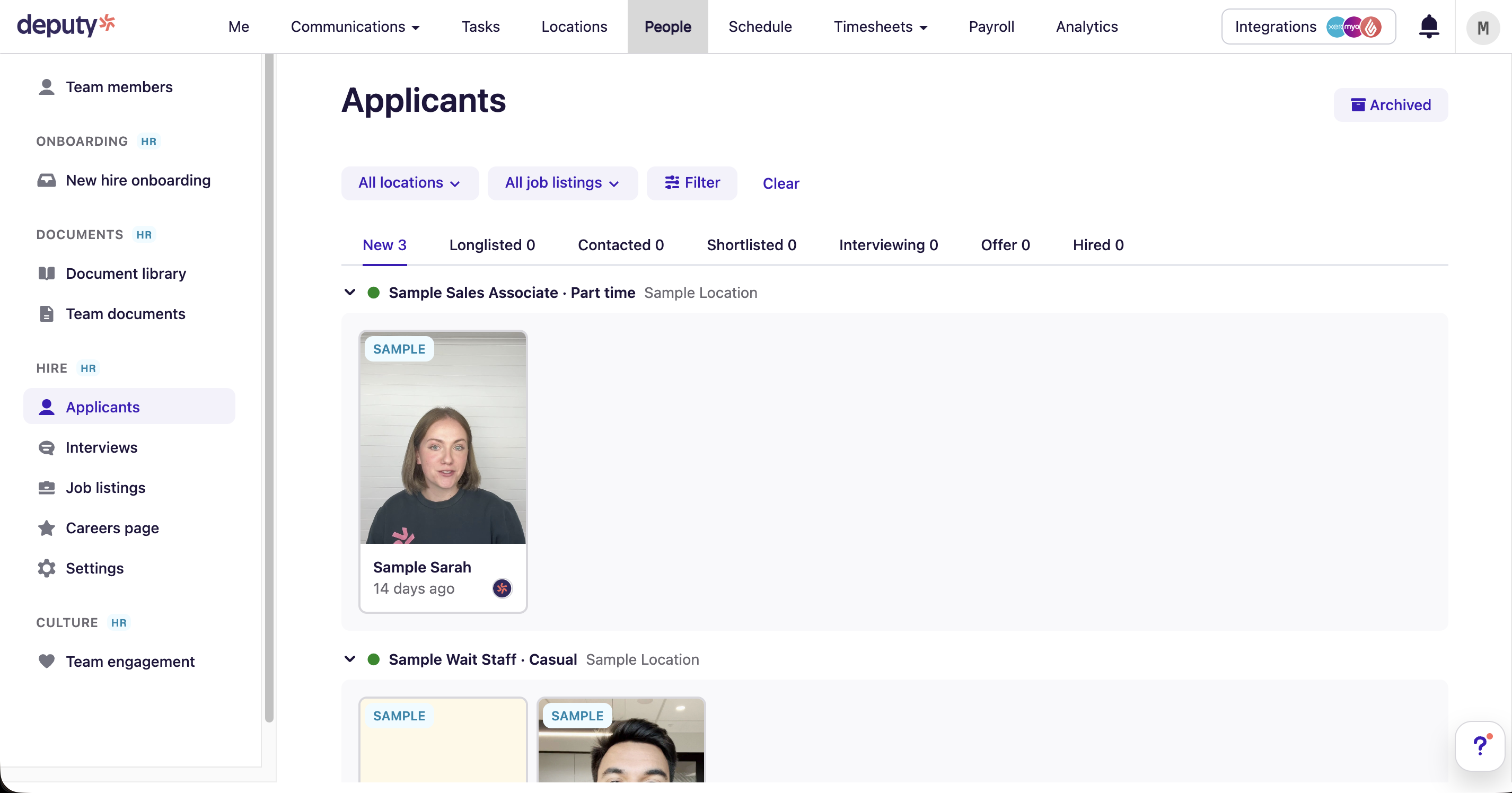 Deputy hiring and applicants Deputy hiring dashboard with job listings and applicants