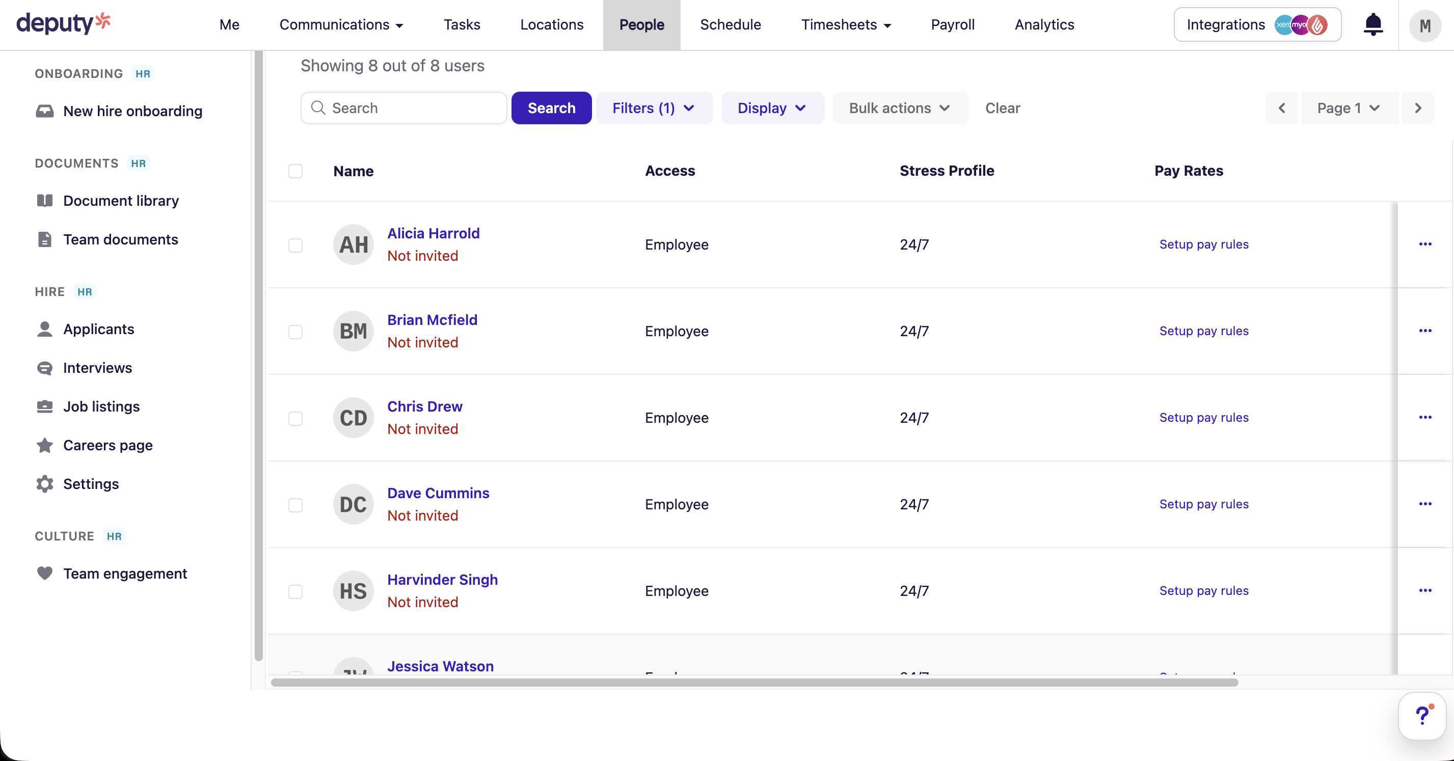 Deputy onboarding workflow Deputy onboarding screen for entering new employee details