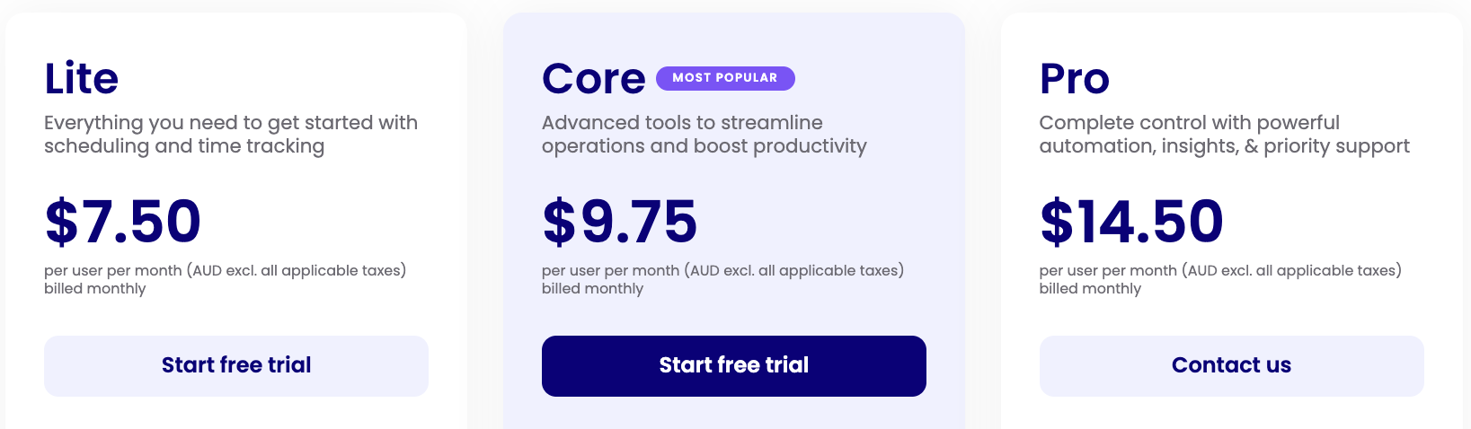 Deputy Pricing - Lite $7.50, Core $9.75, Pro $14.50 per user per month