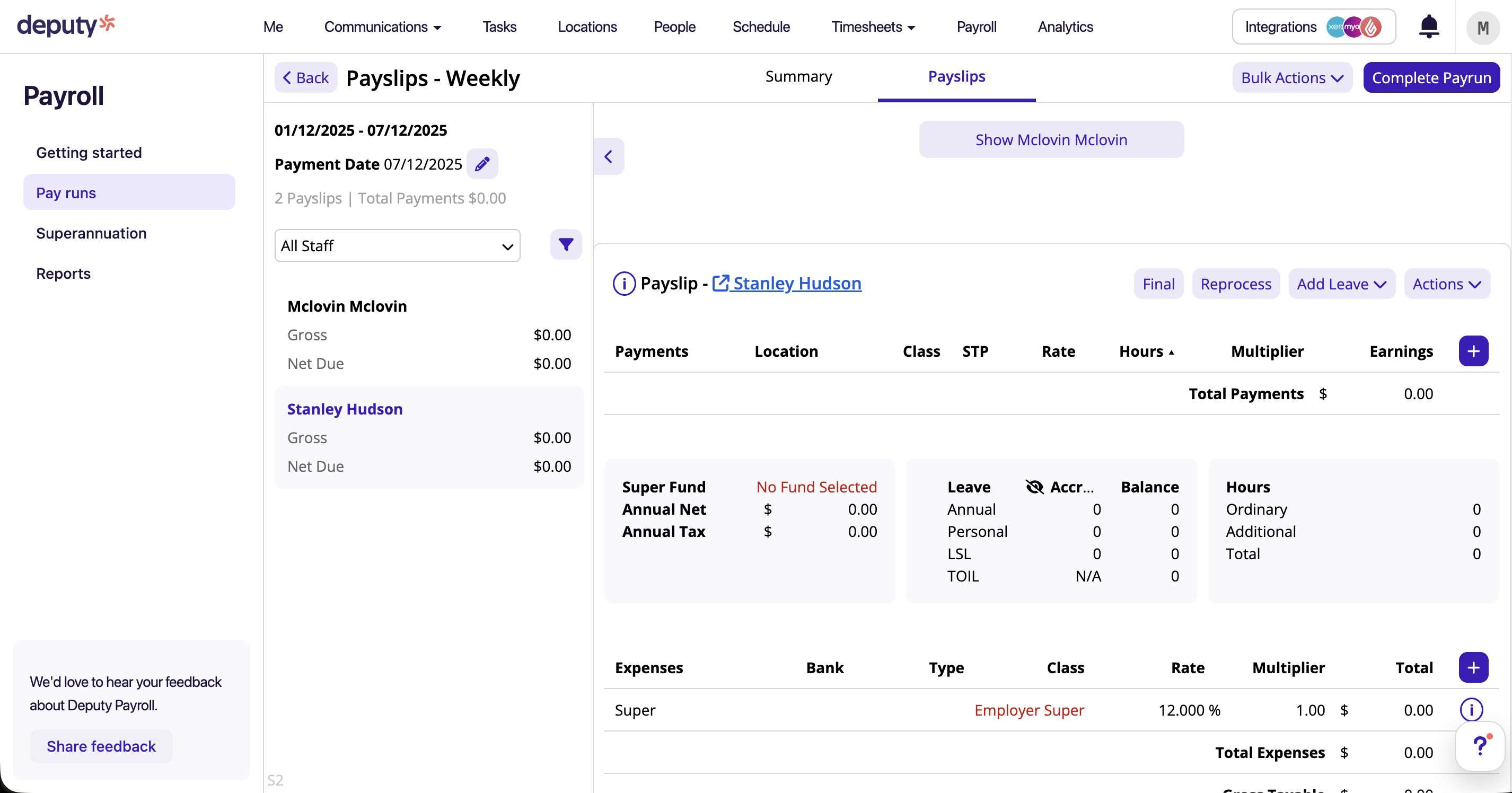 Deputy timesheet approval and export Deputy timesheet review screen ready for payroll export
