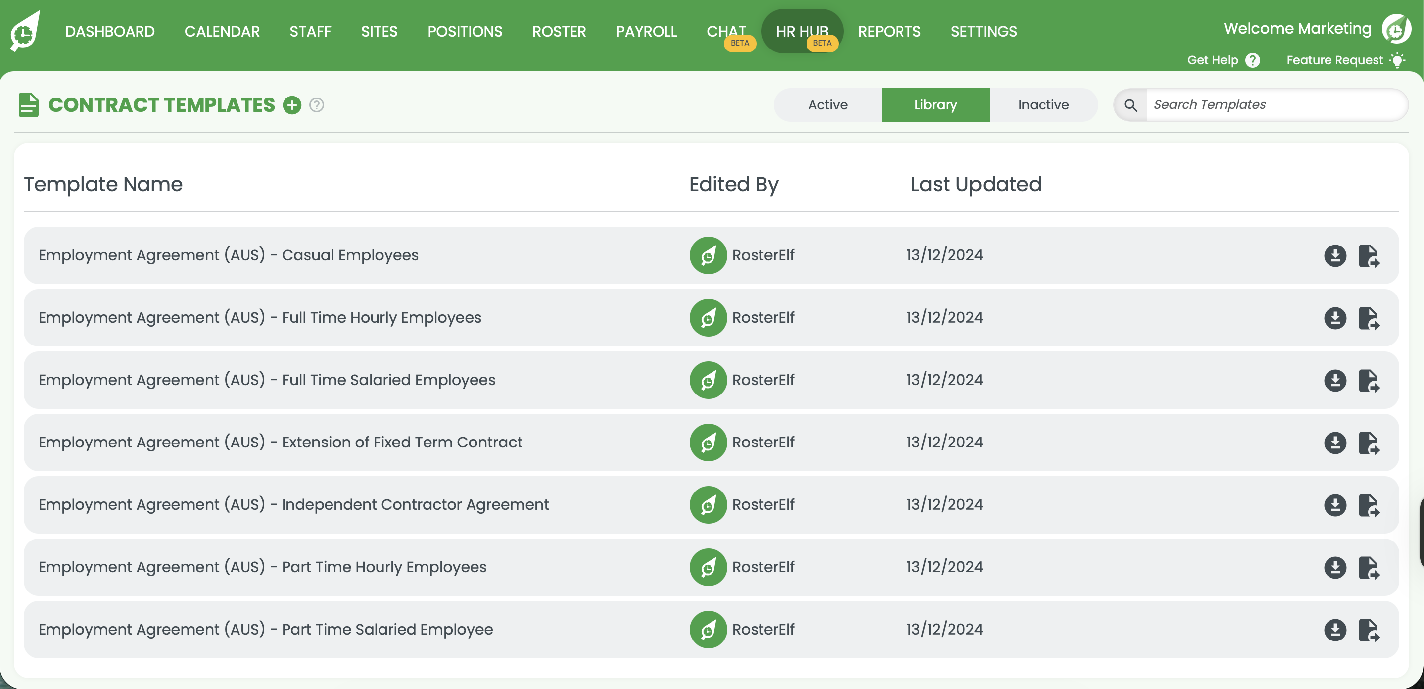RosterElf contract templates RosterElf employment contract templates with delivery status