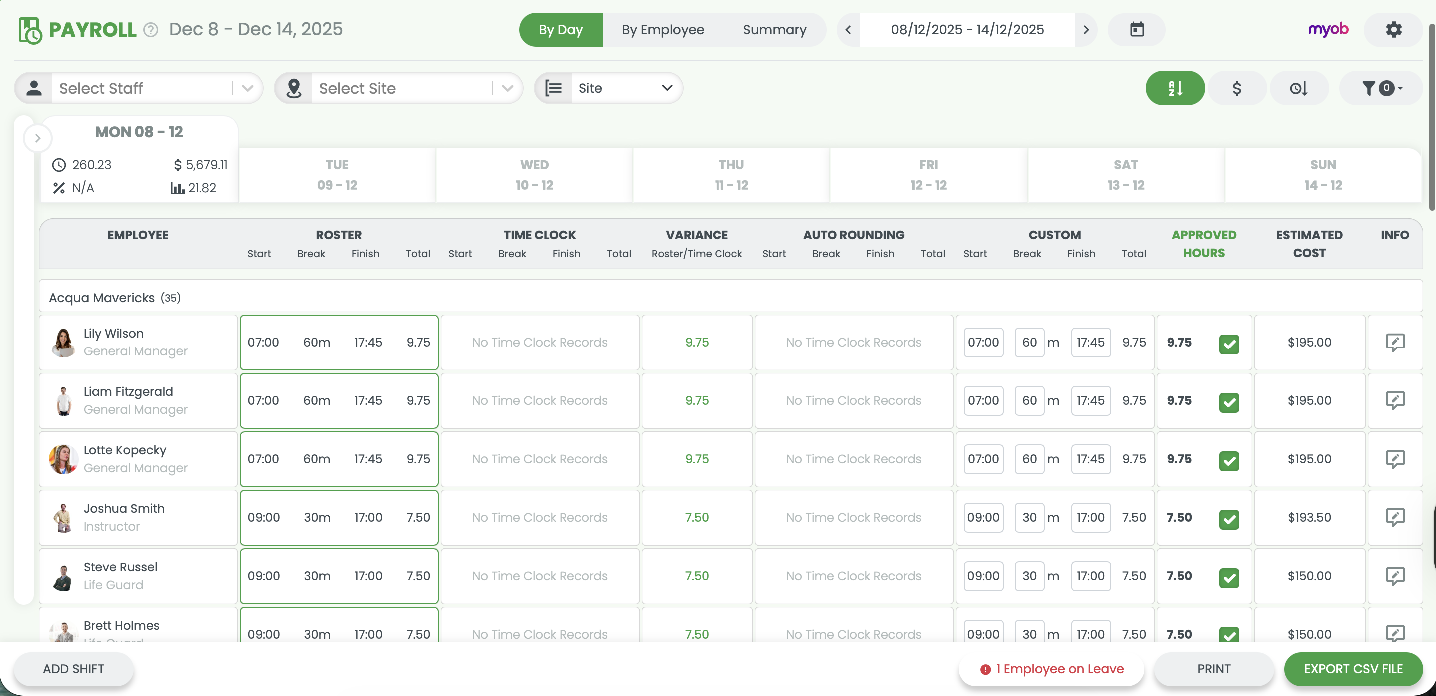 RosterElf payroll setup RosterElf payroll setup screen with Xero and MYOB connection